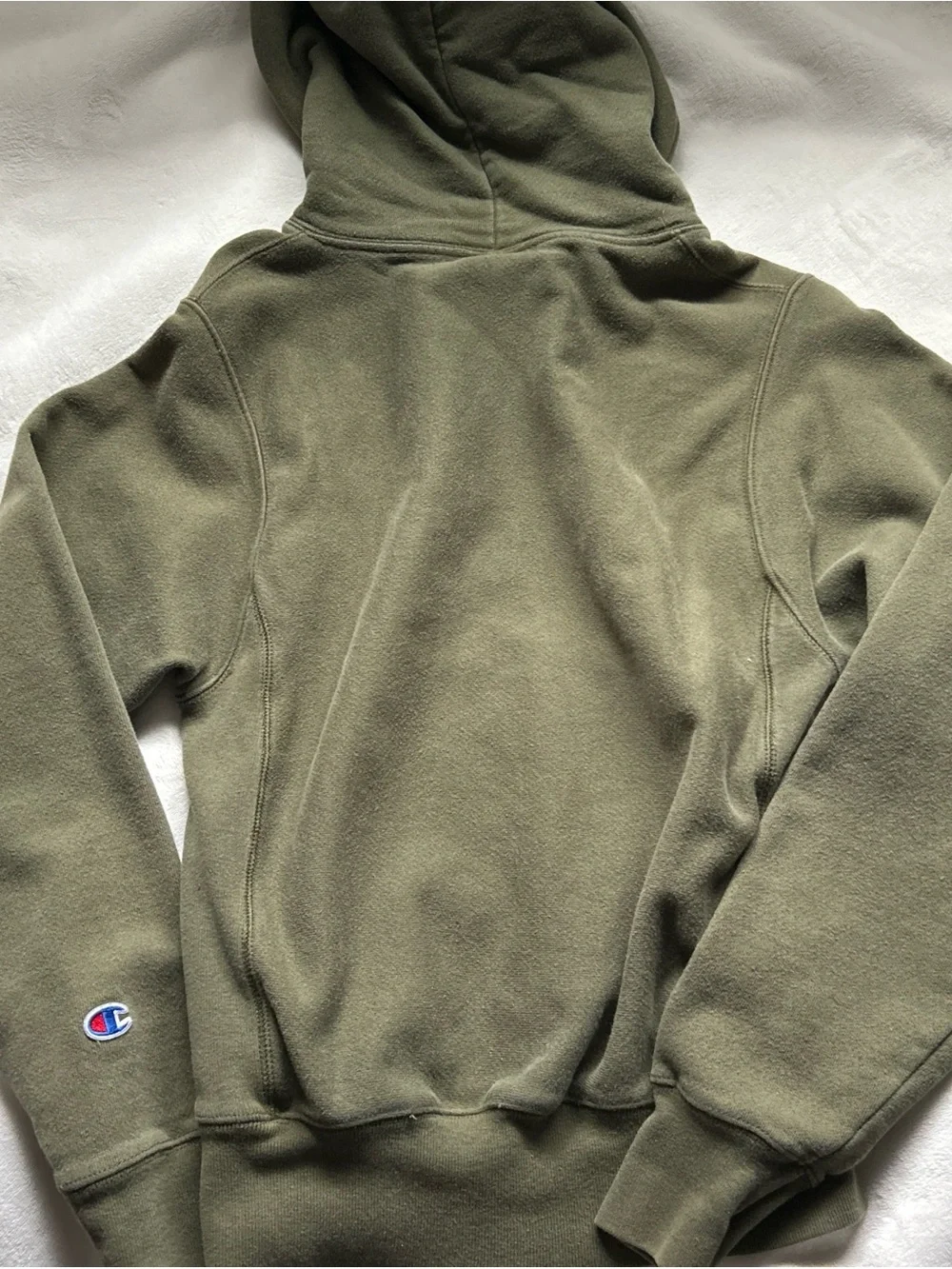 Champion Olive Green Pullover Hoodie with Logo Patch - Picture 2 of 2